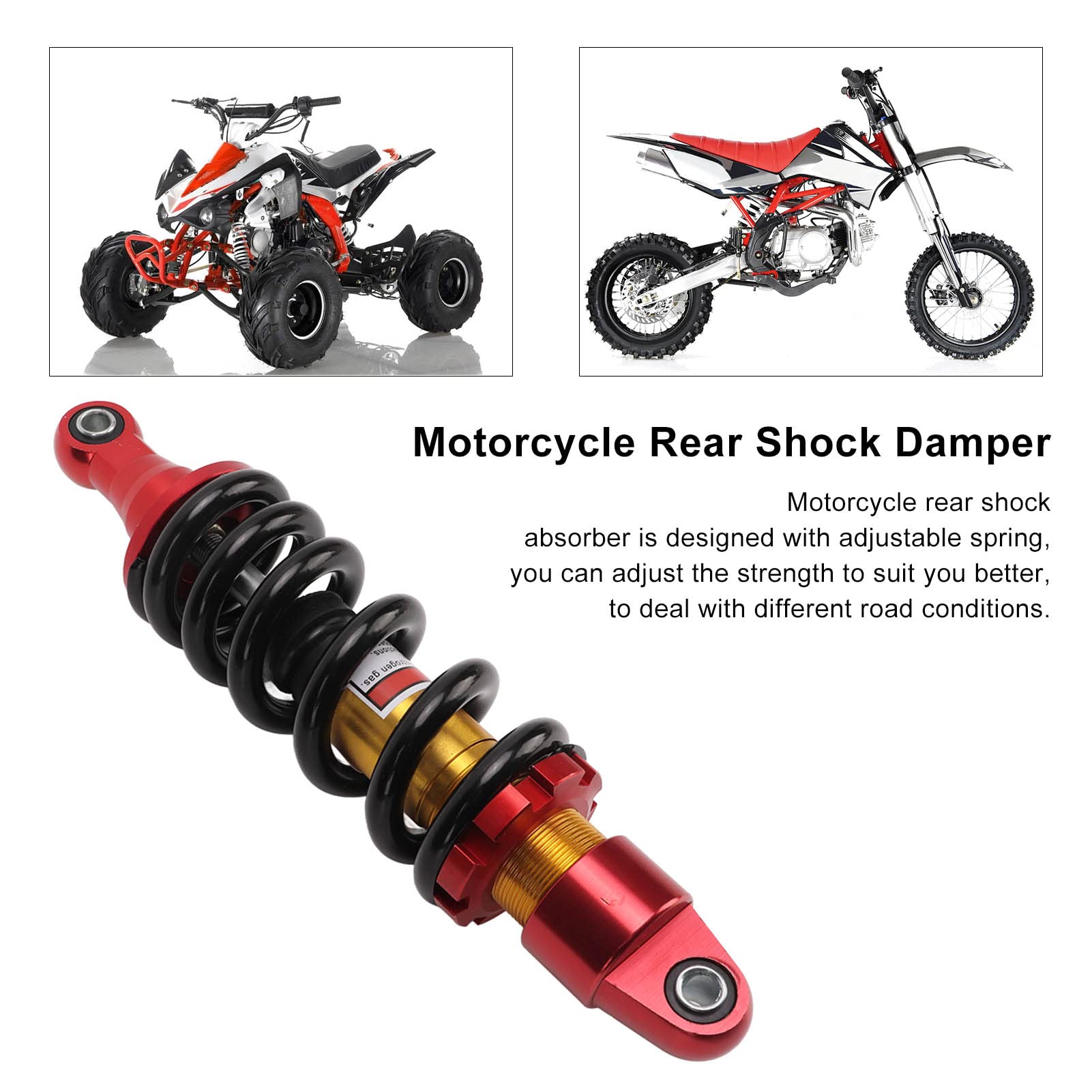 Adjustable Motorcycle Rear Shock Absorber - 320mm Long Heavy Duty Spring Suspension for 125cc Dirt Pit Bikes | Off-Road Riding & Trail Performance Upgrade