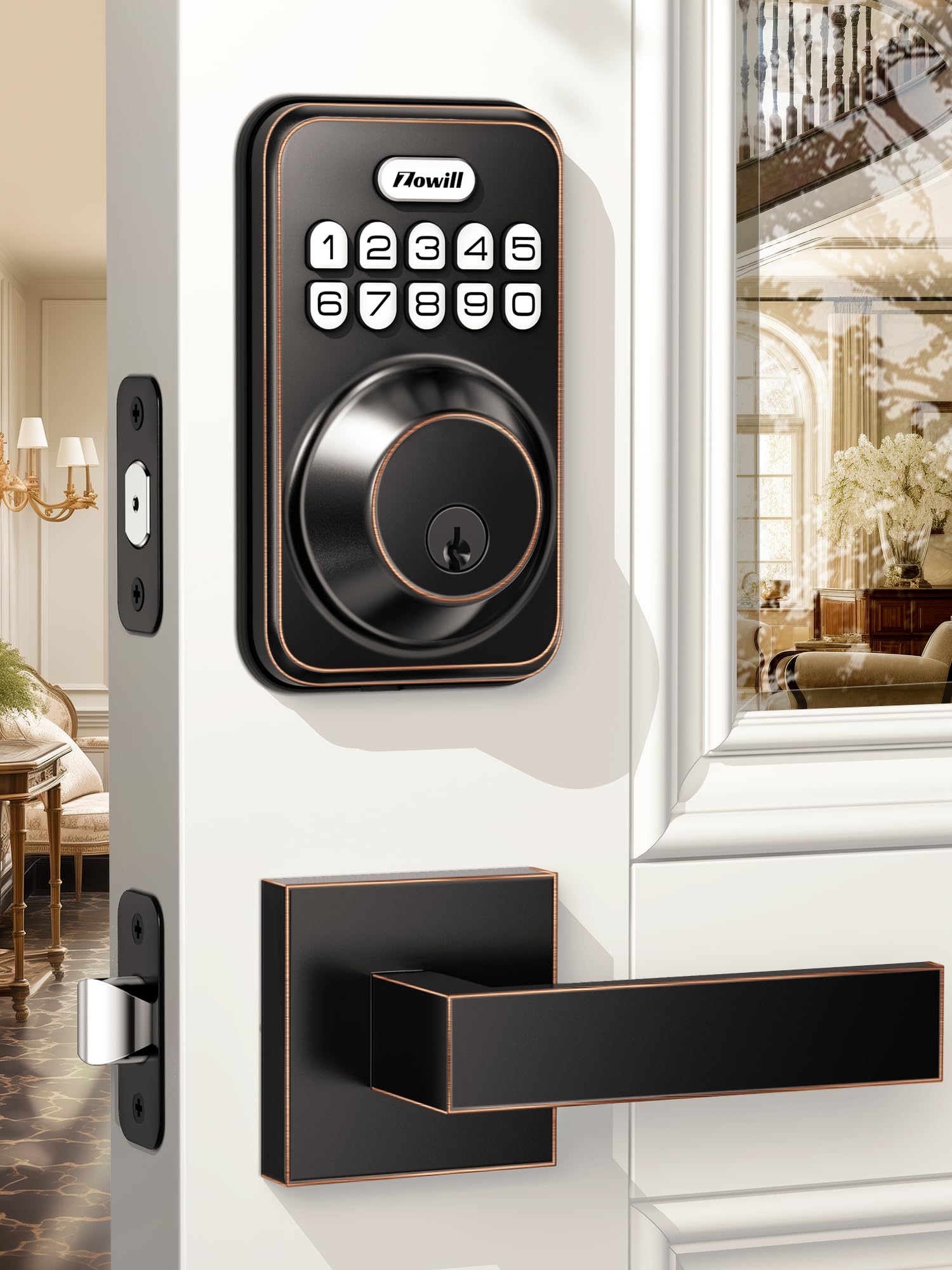 Zowill Smart Keyless Entry Door Lock - Electronic Keypad Deadbolt with Auto-Locking & Anti-Peeping Password, 2 Lever Handles, Oil Rubbed Bronze Finish for Front Door Security - Perfect for Homes, Apartments & Vacation Rentals