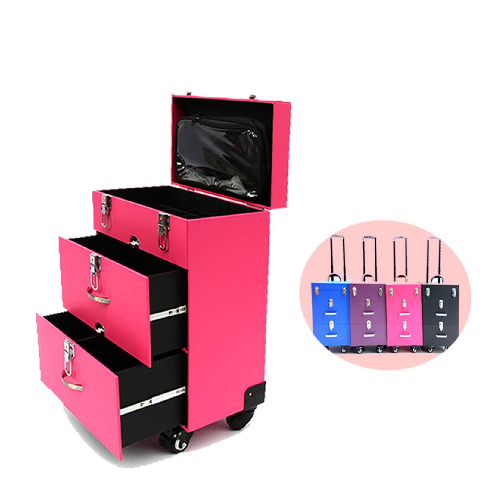 Portable Rolling Makeup Case with Lock - Large Wheeled Vanity Organizer for Travel & Professional Use | Beauty Studio Storage & Travel Cosmetic Case for Makeup Artists & On-the-Go Touchups