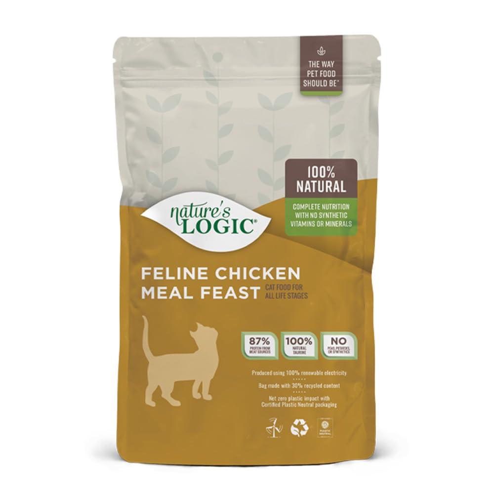 Nature's Logic Feline Meal Feast Cat Food - High-Protein Dry Cat Food with Probiotics & Prebiotics | 100% Natural Nutrition for All Life Stages | Chicken Flavor, 3.3lb Bag | Ideal for Indoor & Outdoor Cats, Kittens to Seniors