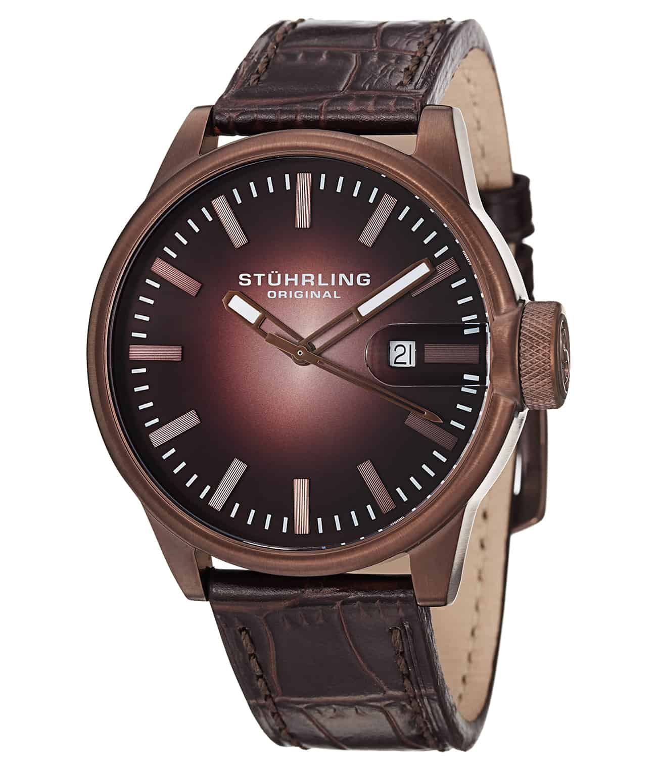 Brown Dial /  / Black Leather Strap Antique Yellow Gold Tang Buckle