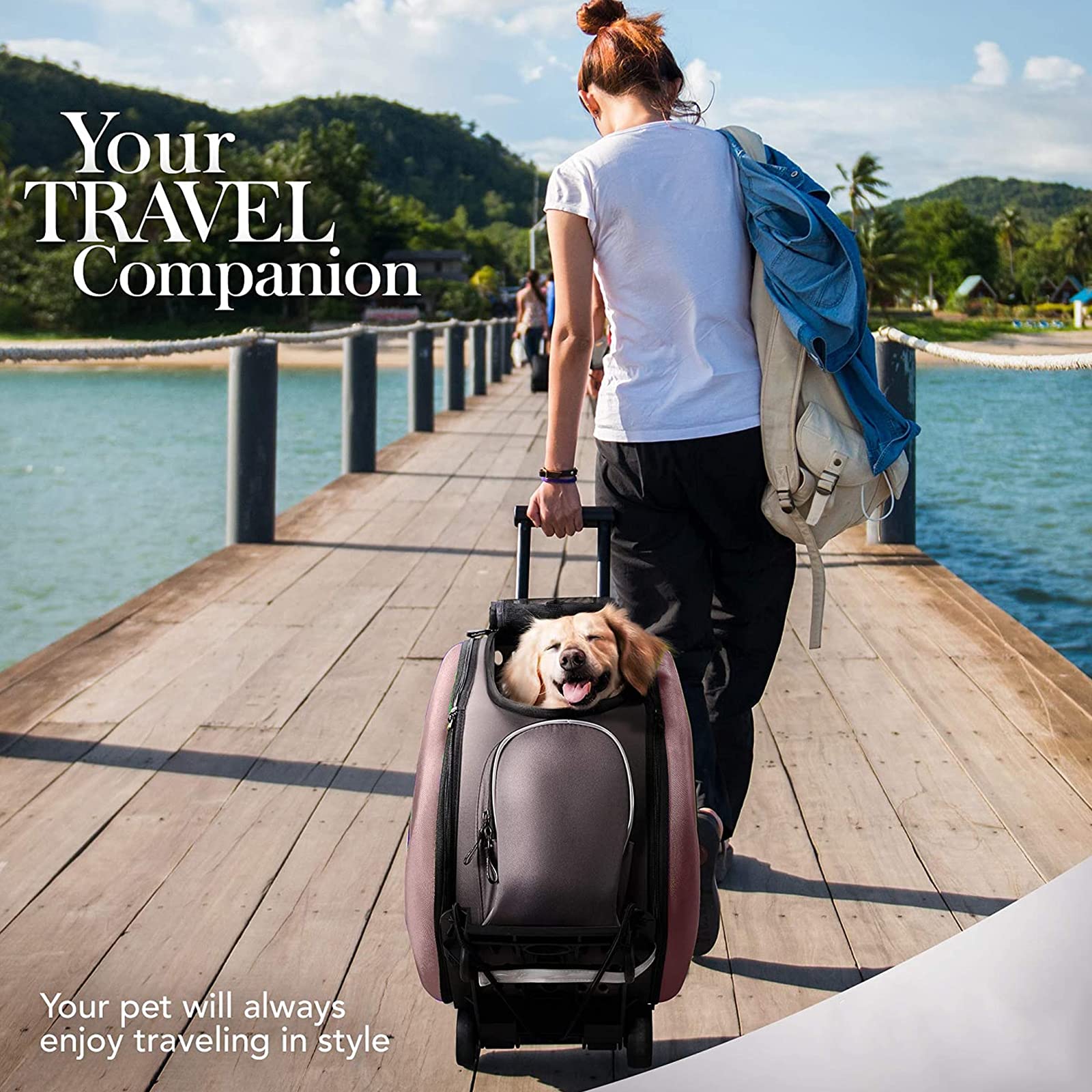 4 in 1 Pet Carrier Backpack & Car Seat for Dogs & Cats - Wheeled Travel Carrier with Easy Assembly - Perfect for Airplane, Car, Hiking & Vet Visits