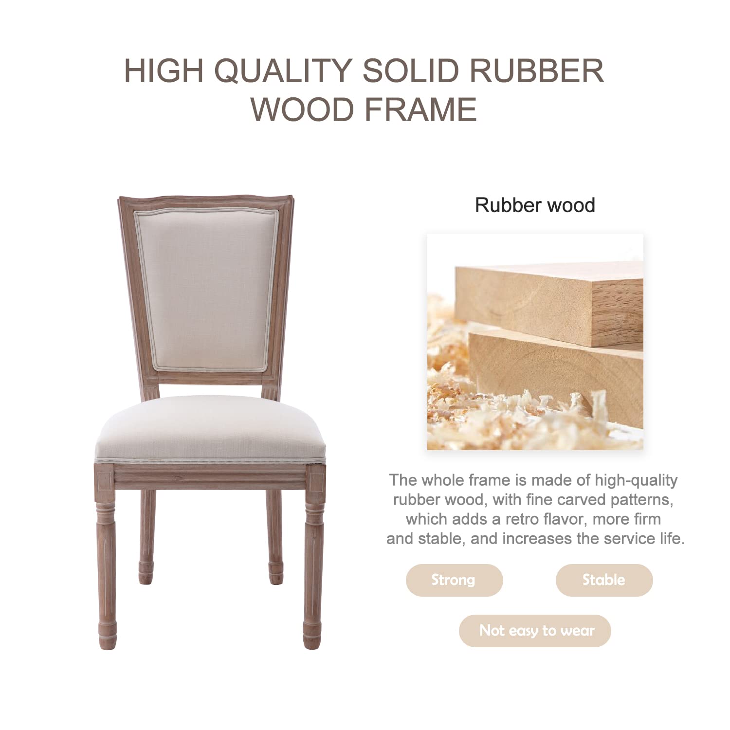Virabit French Decor Dining Chairs Set of 4 - Louis XVI Style Solid Wood Square Back Chairs with Exquisite Carvings - Perfect for Living Room, Kitchen, Restaurant & Home Decor