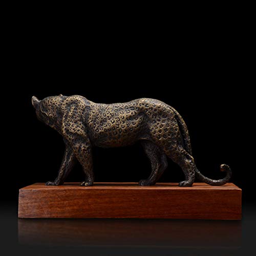 Handcrafted Pure Copper Leopard Sculpture - Chinese Style Home Decor for Living Room, Office & Gifts | Feng Shui Lucky Animal Statue for Wealth & Prosperity