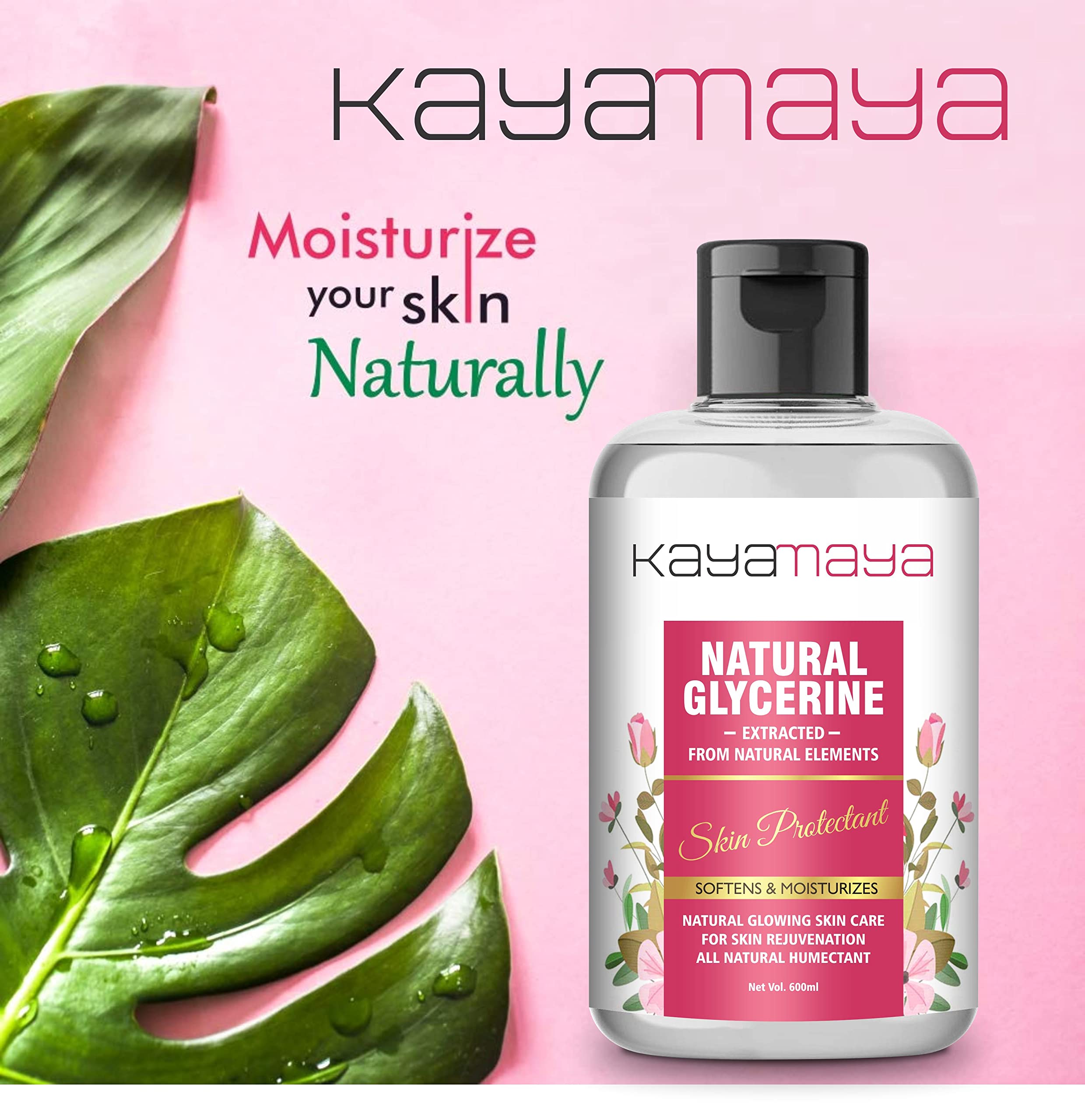 Kayamaya 100% Pure Natural Glycerin for Face & Skin Care - 600ml | Hydrating Moisturizer for Dry Skin, DIY Beauty Recipes, Soap Making