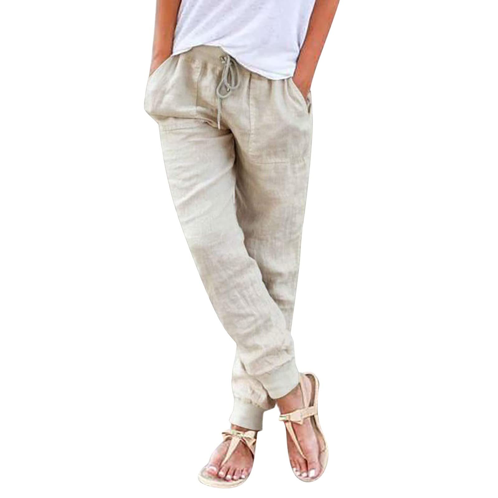 Women's Capri Pants - Summer Casual Cotton Linen Cropped Pants with Drawstring Elastic Waist | Loose Harem Trousers for Beach, Yoga & Everyday Wear