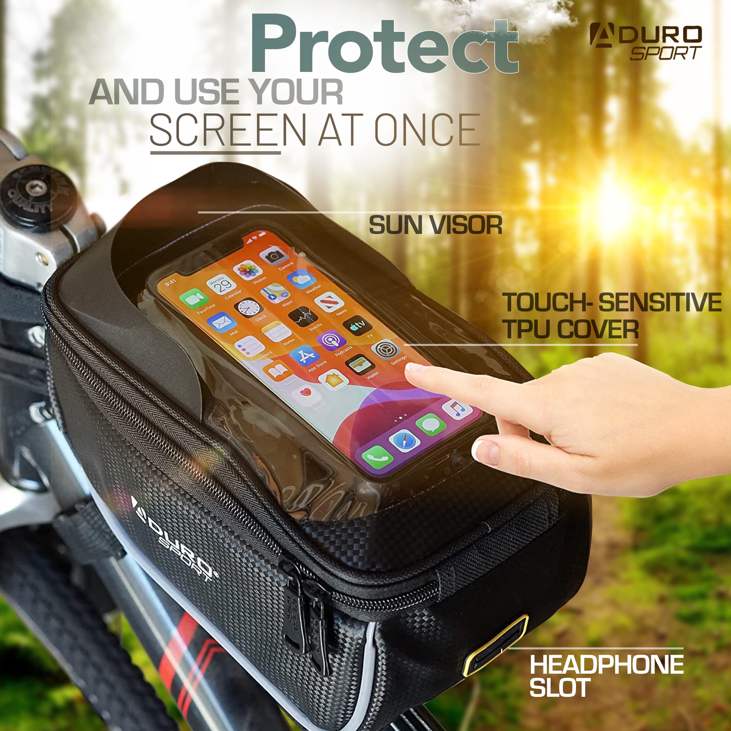 Aduro Sport Waterproof Bike Phone Mount Bag - Top Tube Frame Bicycle Phone Holder for 7