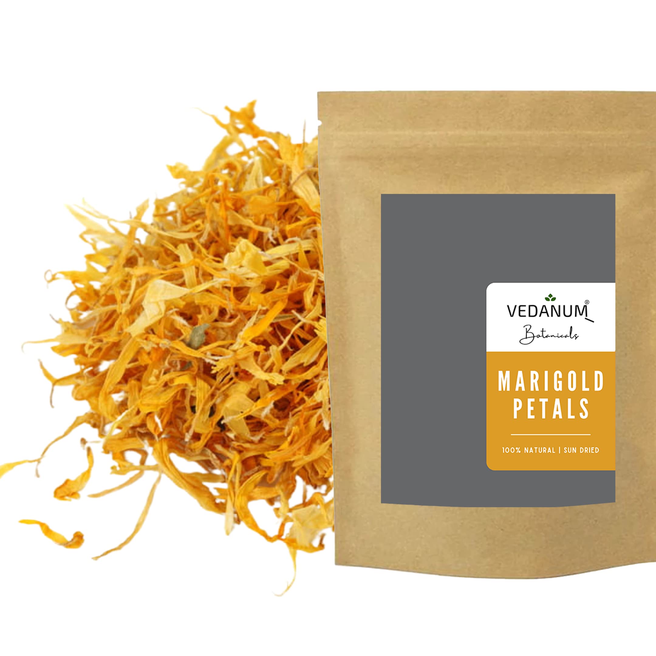 Vedanum Premium Natural Marigold Petals for Anti-Aging, Acne Treatment, Face Mask & Handmade Soap Making - 50g | Organic Skincare, DIY Cosmetics & Herbal Remedies for Glowing Skin