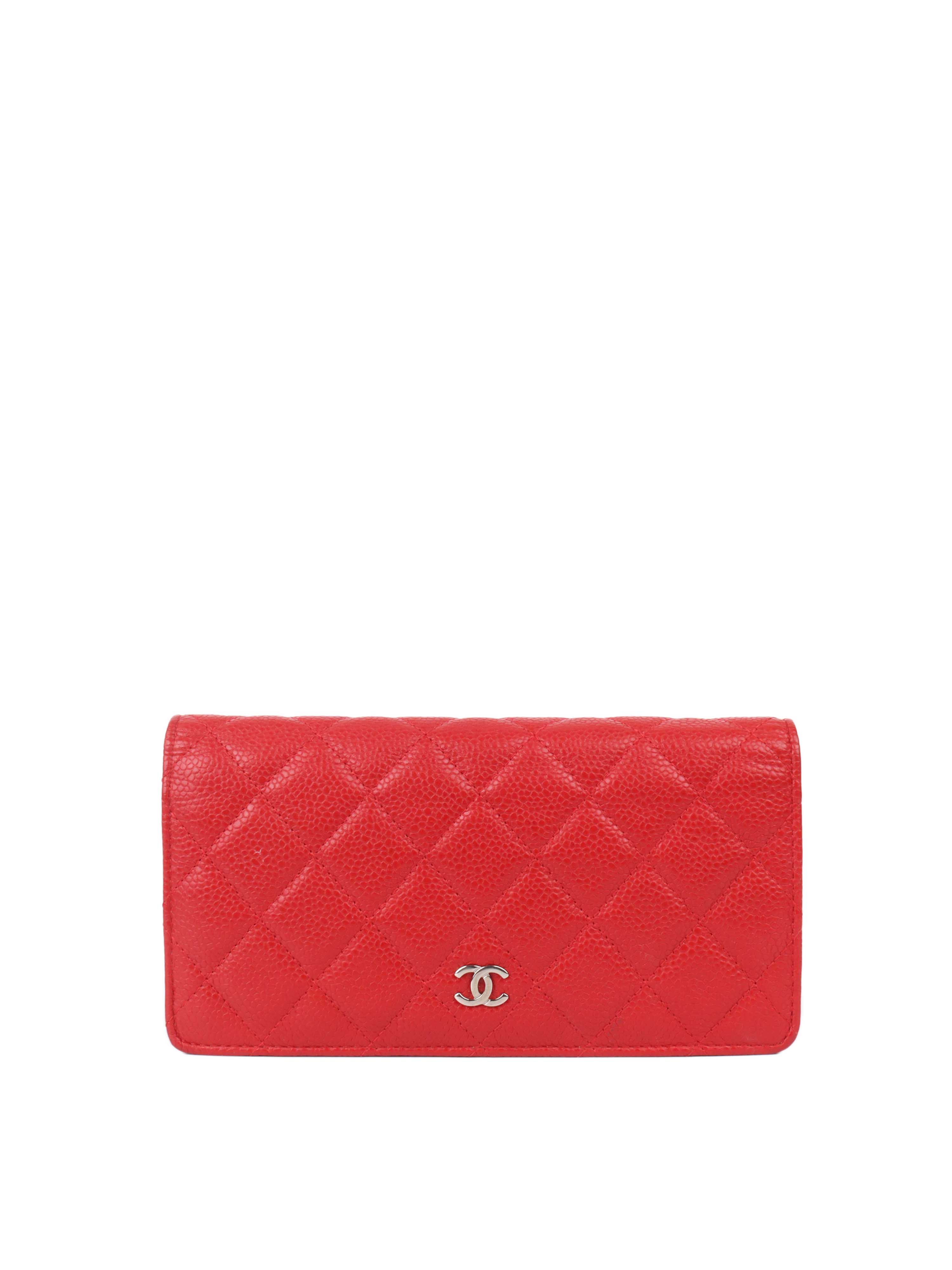 Chanel Red Caviar Leather Long Wallet for Women - Luxury Designer Clutch with Multiple Card Slots & Zippered Compartment | Perfect for Everyday Use, Travel & Special Occasions