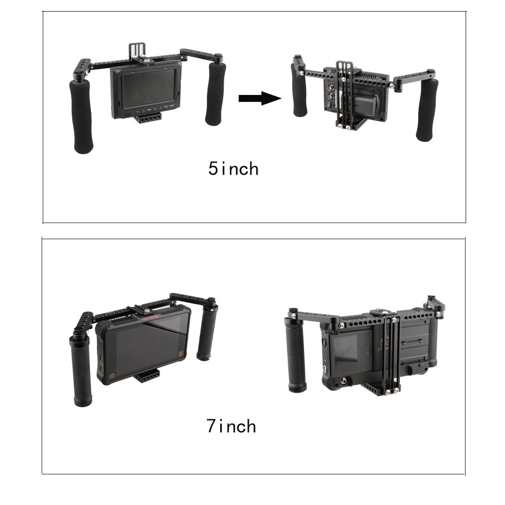 CAMVATE Adjustable Monitor Cage for 5-7 Inch LCD Screens - Durable Aluminum Alloy Bracket with Ergonomic Handles - Perfect for DSLR Camera Rigs, Video Production & Field Monitoring