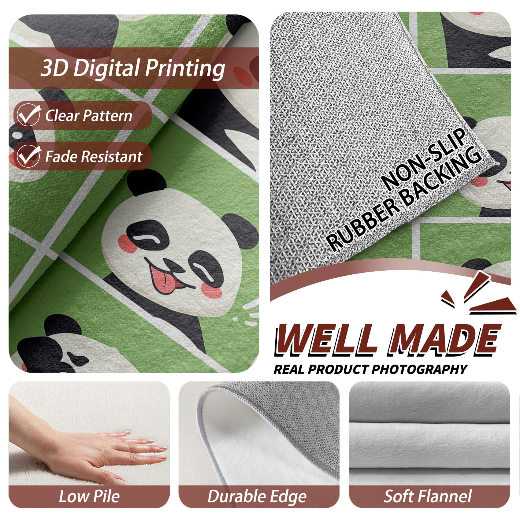 SherAvant 5x6 Panda Area Rug for Kids Room - Cute Cartoon Animal Nursery Rug, Kawaii Green Playroom Carpet - Soft Baby Floor Mat & Panda-Themed Home Decor Gift (Perfect for Nursery, Playroom, Bedroom Decor)