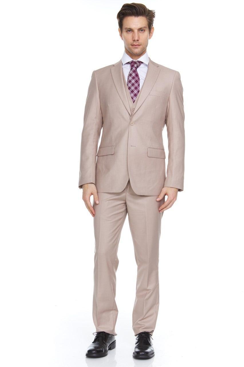 Ferera Collection Men's 3 Piece Modern Fit Suit in Tan - Perfect for Weddings, Business Meetings & Formal Events