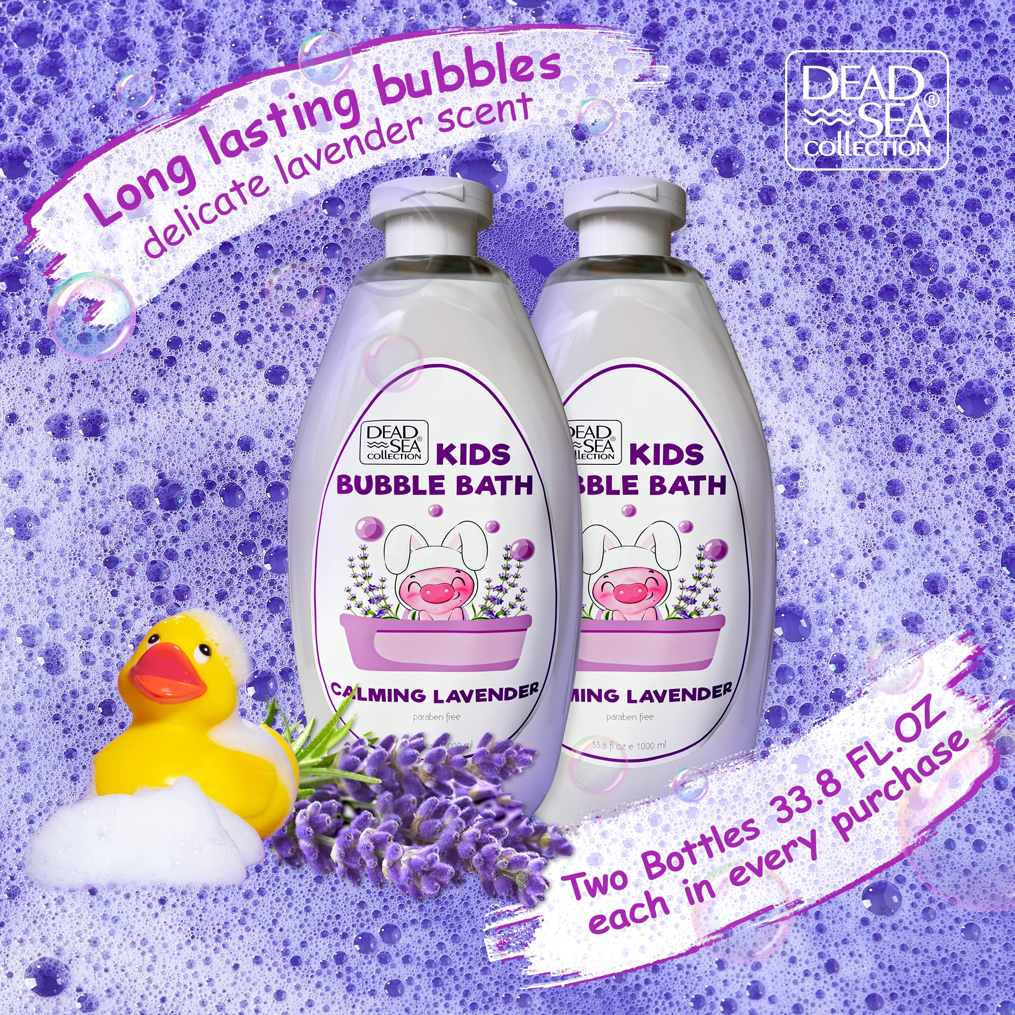 Dead Sea Lavender Bubble Bath for Kids - Hydrating & Cleansing Liquid Bath Bubbles with Lavender Oil & Pure Dead Sea Minerals - 2 Pack Large Bottles (67.6 fl.oz) - Perfect for Relaxing Bedtime & Sensitive Skin Care