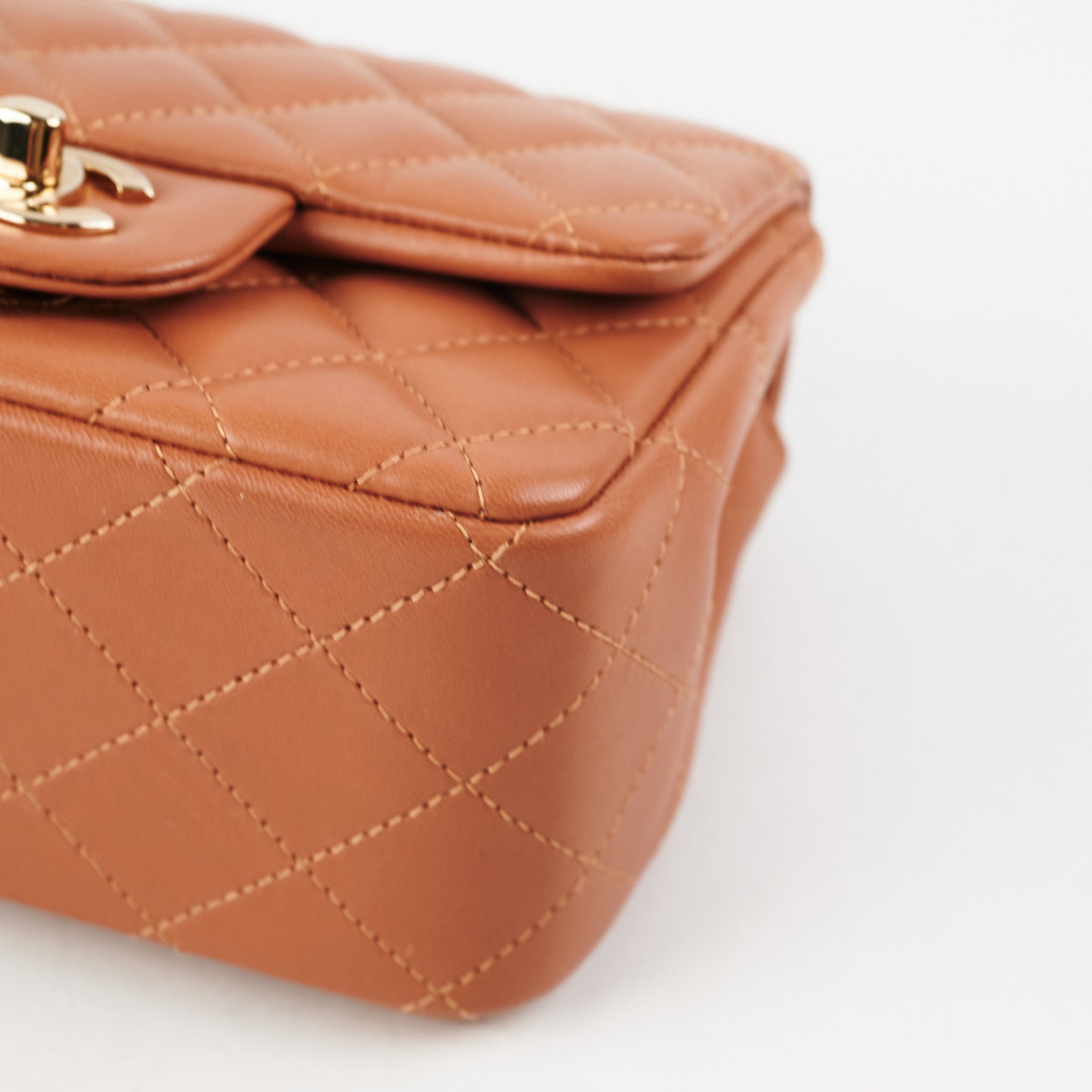 Chanel 21P Quilted Mini Square Bag in Caramel - Luxury Crossbody Purse for Women, Perfect for Date Night & Evening Events