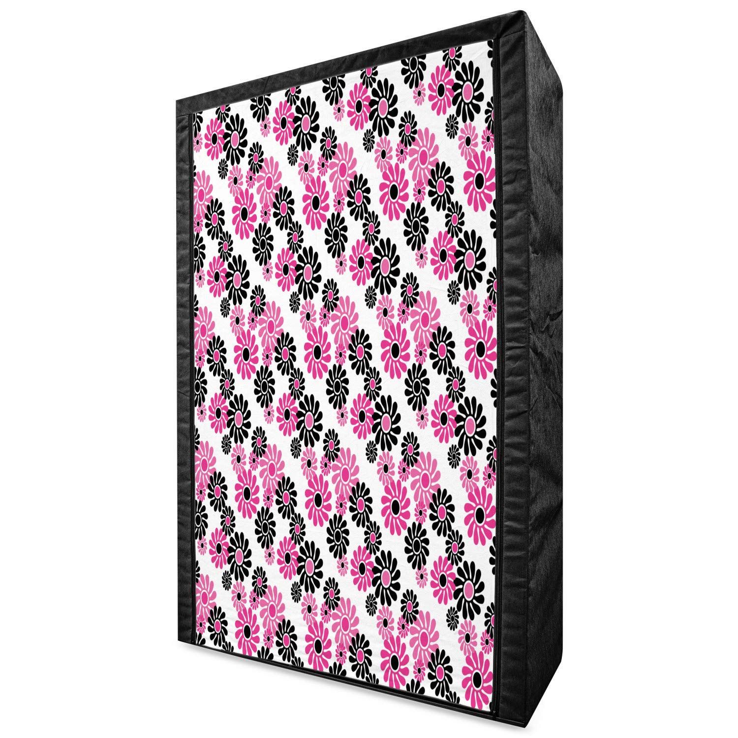 Ambesonne Geometric Portable Fabric Wardrobe - Feminine Floral Pattern Nature-Inspired Clothing Organizer with Shelves, 42.5 Inch, Hot Pink White Black | Perfect for Bedroom, Closet, Dorm Room & Small Space Storage Solutions
