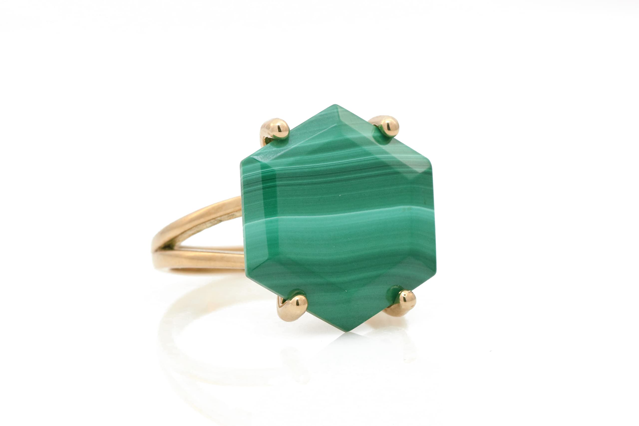 Hexagon Malachite Ring for Women - Handcrafted Gold Statement & Engagement Ring - Unique Gemstone Jewelry Gift with Gift Box | Perfect for Weddings, Anniversaries & Special Occasions