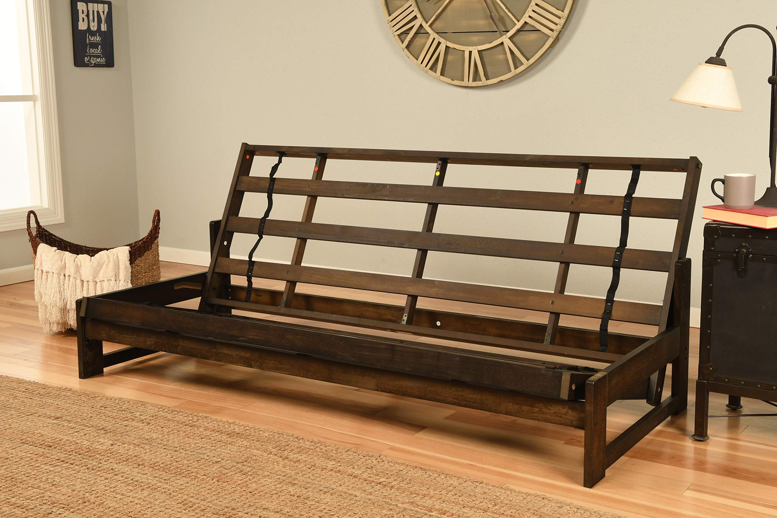 KODIAK FURNITURE Aspen Futon Set with Reclaimed Mocha Finish - Modern Sofa Bed for Small Spaces, Living Room, Dorm & Guest Room