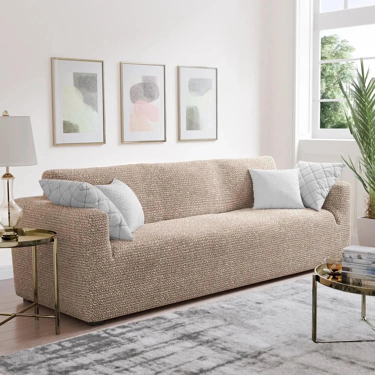 3 Seater Sofa Slipcover - Microfiber Fabric Stretch Couch Cover for Living Room, Home Decor & Furniture Protection