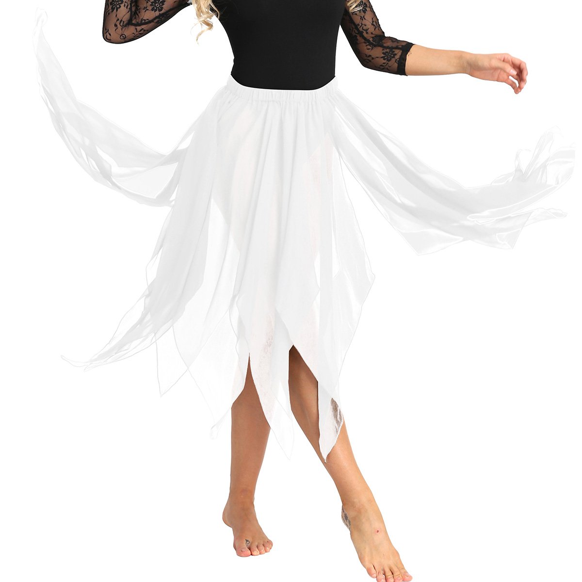 FEESHOW Women's Chiffon Long Dance Skirts - High-Low Lyrical Ballet Skirt with Side Split for Contemporary Dance & Performance Costumes