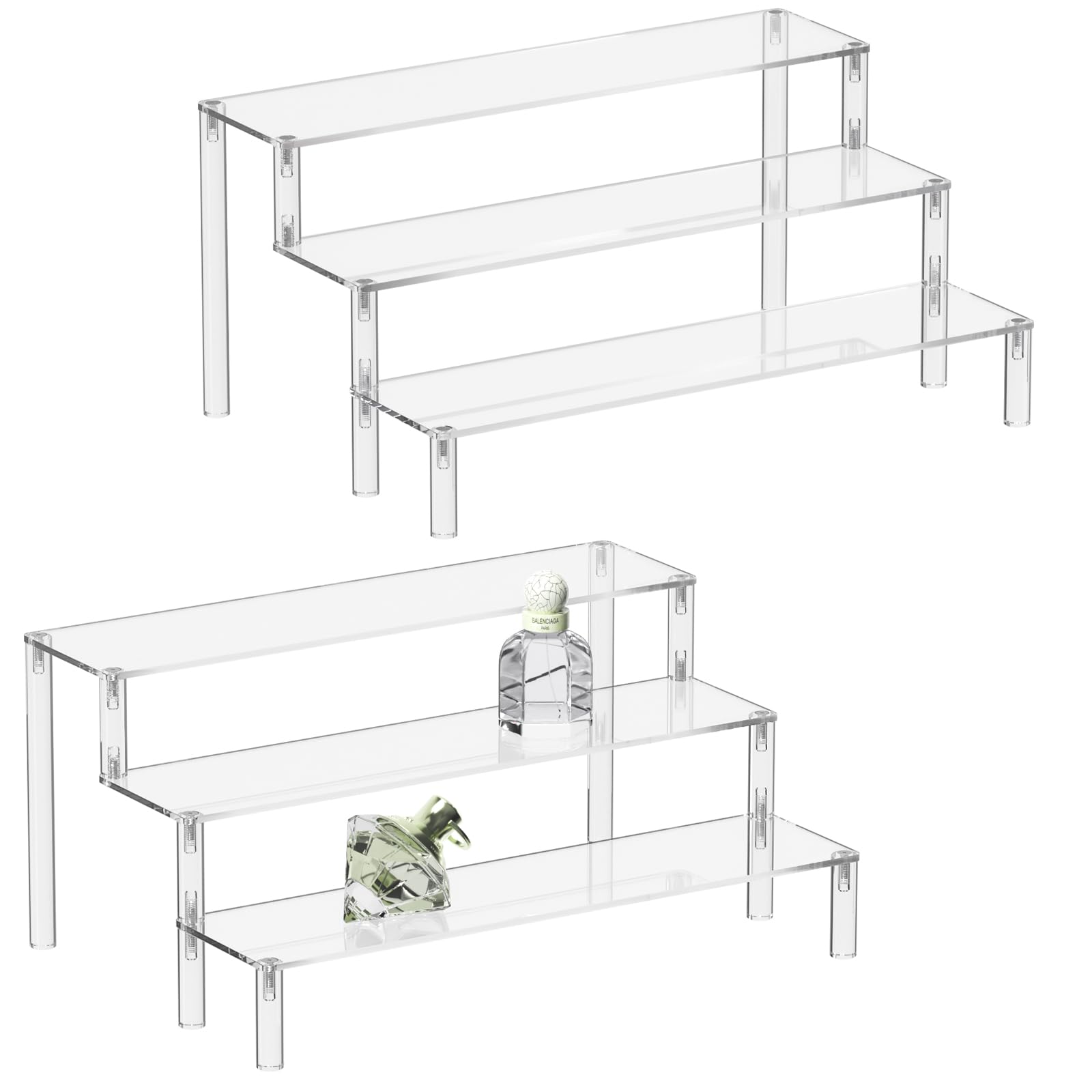 Acrylic Display Risers - 3-Tier Perfume Organizer & Cupcake Stand | Clear Cosmetic Shelf for Lotion, Cologne & Makeup Display | Perfect for Bathroom, Vanity, Retail Store & Dessert Showcase