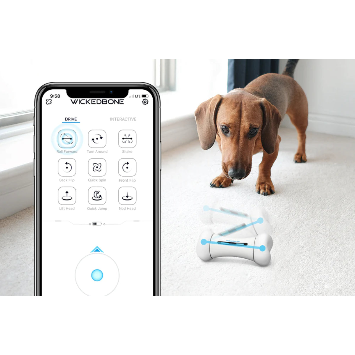 Cheerble Wickedbone Smart Interactive Dog Bone Toy - Durable Chew Toy with Automatic Movement for Small & Large Dogs - Perfect for Indoor Play, Training & Boredom Relief