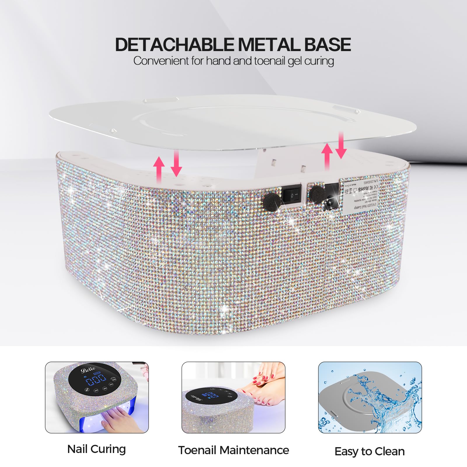 Professional UV LED Nail Lamp for Gel Nails - 4 Timer Modes, Fast Drying with Diamond Rhinestone Decor - Perfect for Home Manicures, Nail Salons & DIY Nail Art