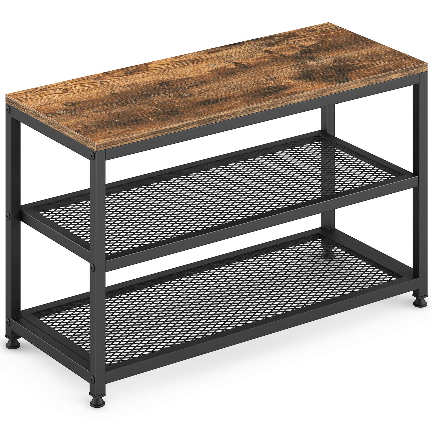 Ballucci 3-Tier Shoe Rack Bench with Seat - Rustic Brown Entryway Shoe Organizer & Storage Shelf for Hallway, Living Room, Mudroom | Perfect for Small Spaces & Home Organization