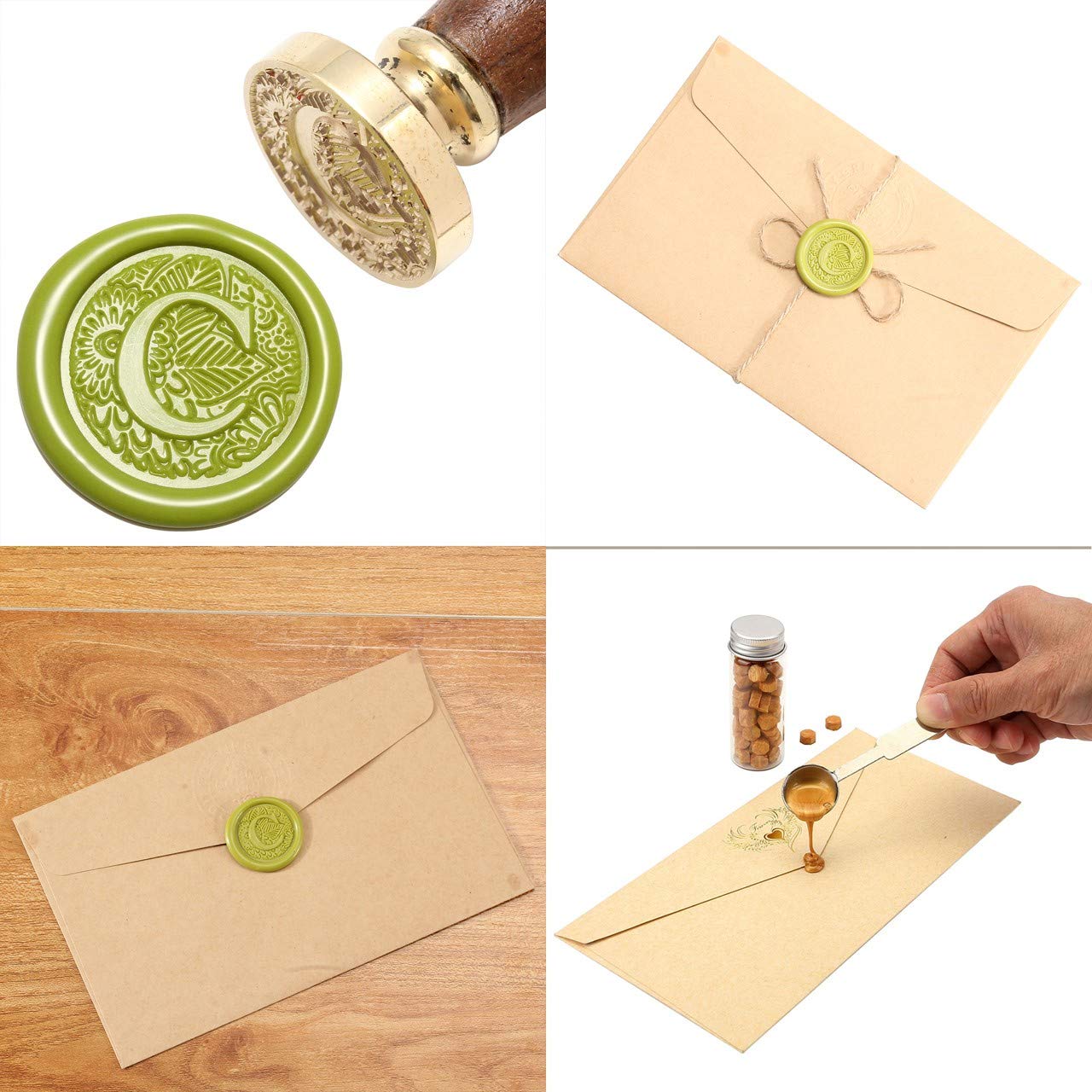 Yoption Brass Letter C Wax Seal Stamp - Botanical Alphabet Initial Sealing Stamp with Wooden Handle for Wedding Invitations, DIY Crafts & Vintage Letter Sealing