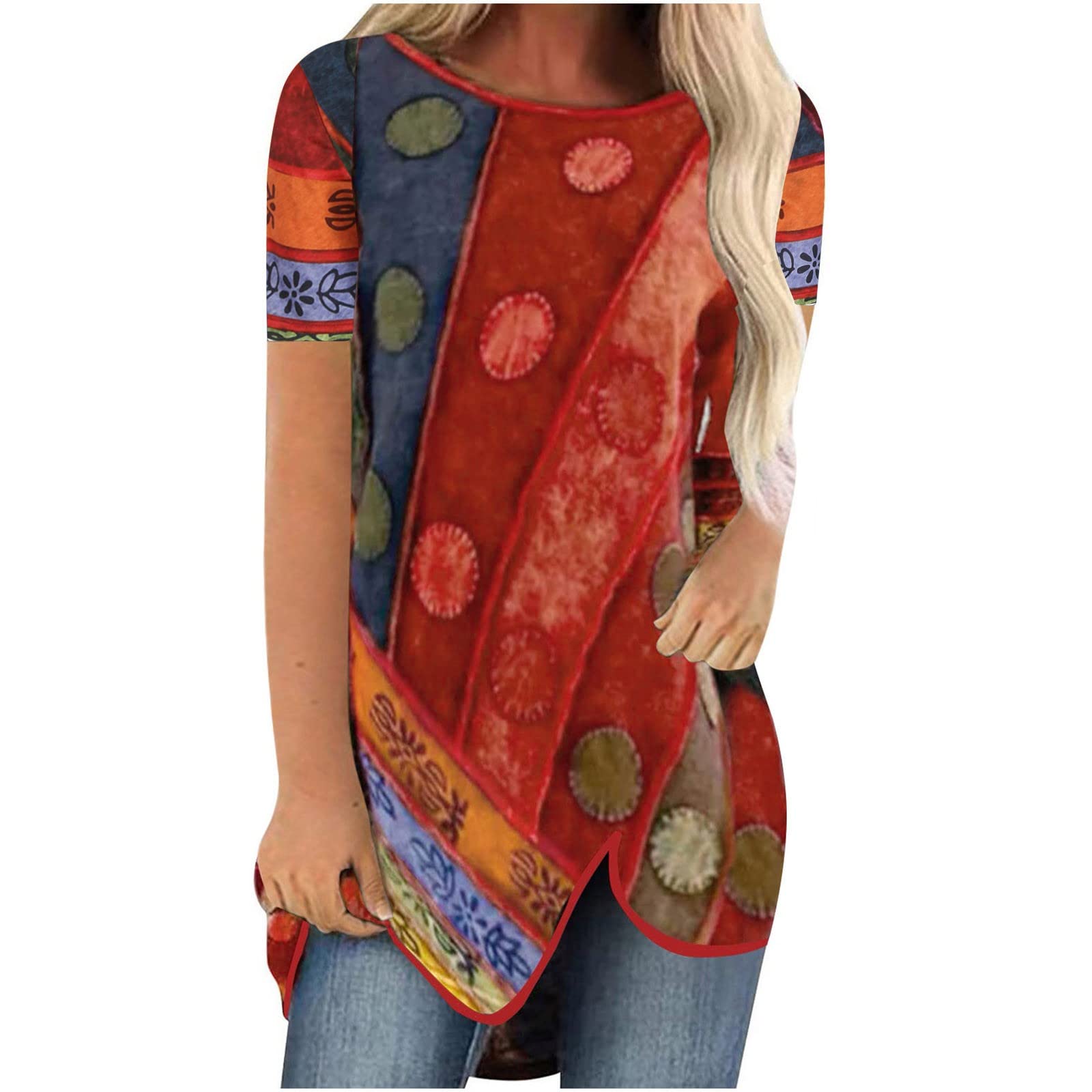 Women's Summer Tops - Casual Round Neck Short Sleeve Blouse with Irregular Hem | Loose Fit T-Shirt for Women | Perfect for Beach, Vacation & Everyday Wear
