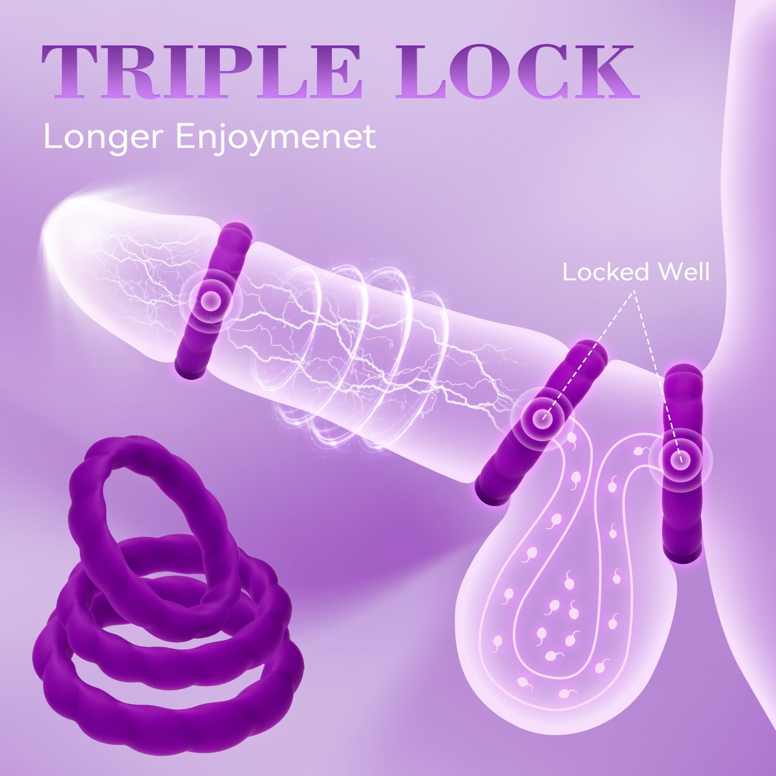 Premium Silicone Cock Ring Set for Men - 3 Sizes for Perfect Fit, Stronger & Longer Lasting Erections, Couples & Solo Play - Adult Sex Toys for Men, Couples & Gay Play - Enhance Intimacy & Pleasure in Bedroom