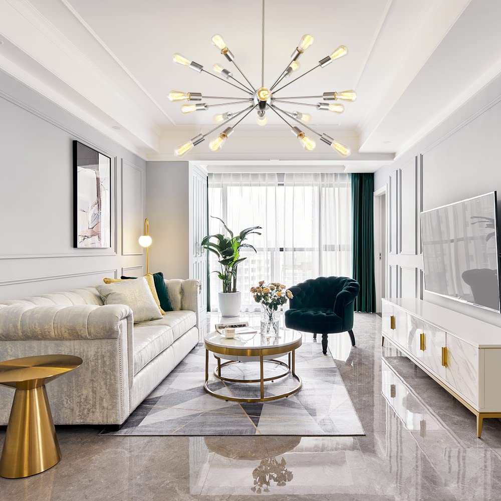 BONLICHT 18-Light Sputnik Chandelier - Modern Brushed Nickel Ceiling Pendant Light Fixture, Mid Century Industrial Flush Mount Lighting for Living Room, Dining Room, Bedroom, Entryway, and Office Spaces