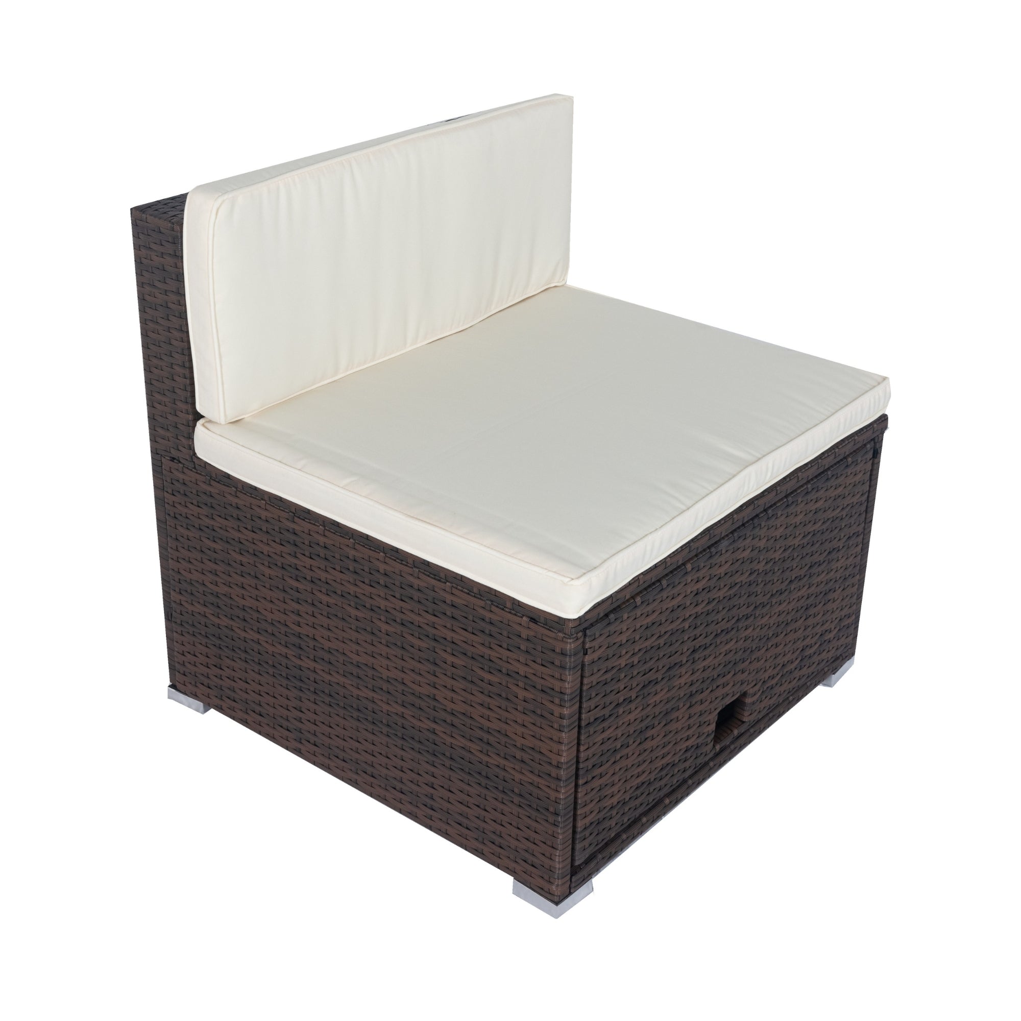11-Piece Brown Wicker Patio Conversation Set with White Cushions - 10-Seater Outdoor Sectional Sofa with 3 Under-Seat Storage Boxes - Perfect for Backyard, Garden, Poolside & Patio Relaxation