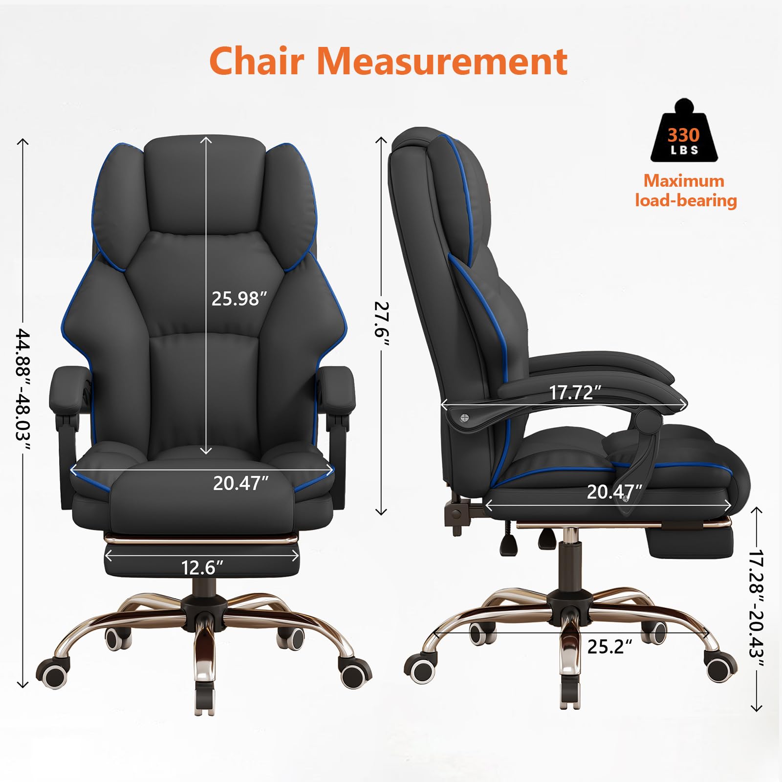 Premium Ergonomic Executive Office Chair - PU Leather High Back Computer & Gaming Chair with Adjustable Height, Footrest & Wheels - Black - Perfect for Home Office, Gaming Setup & Professional Workspaces