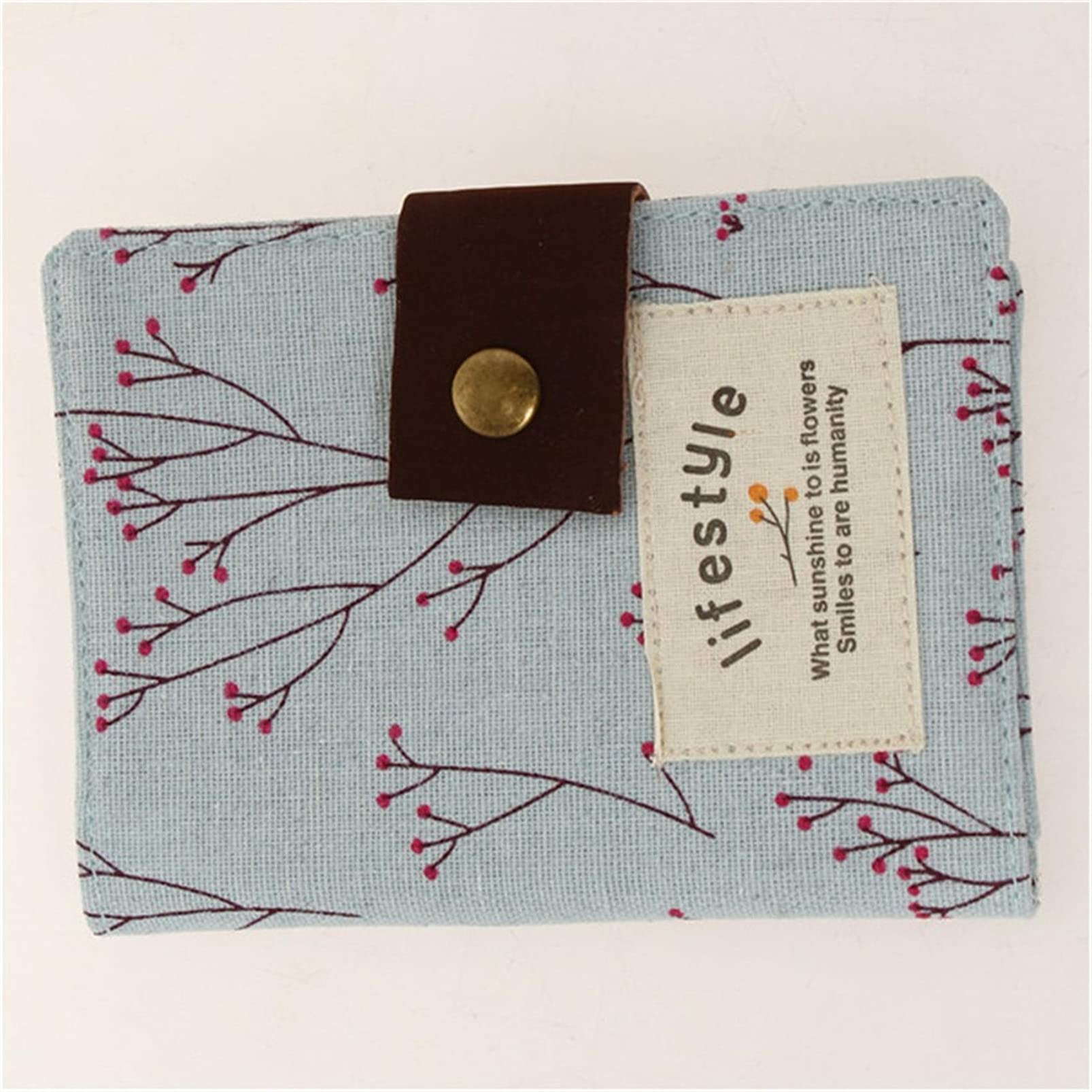 DAIHUI Floral Print Canvas Business Card Holder - Credit Card Wallet for ID, Bank Cards & Business Cards (Light Blue) - Perfect for Office, Travel & Everyday Use