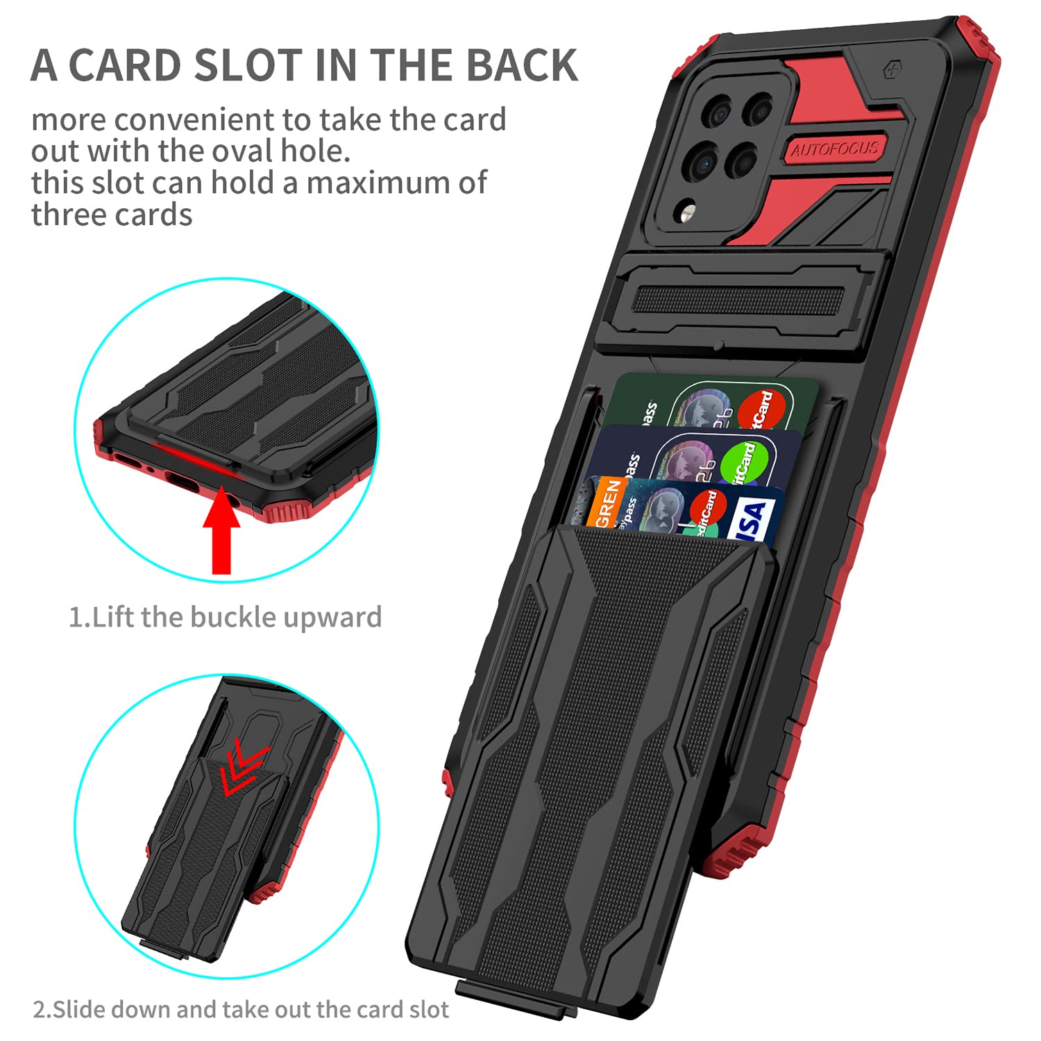Samsung Galaxy A42 5G Wallet Case with Card Holder & Kickstand - Slim Rugged Shockproof Protective Phone Cover (Military Grade) - Red | Perfect for Work, Travel & Everyday Use