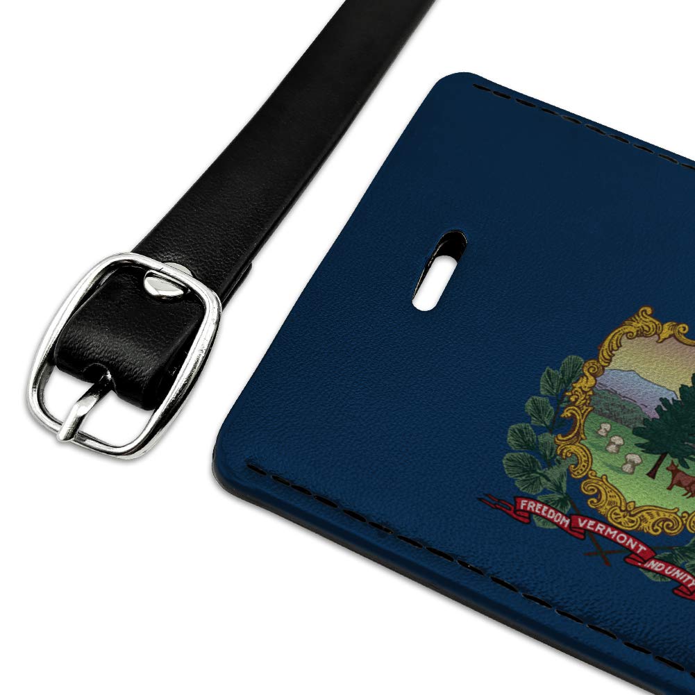 Vermont State Flag Leather Luggage Tag - Personalized Rectangle ID Card Holder for Suitcase, Carry-On & Travel Bags - Perfect for Travel, Business Trips & Vacation Identification