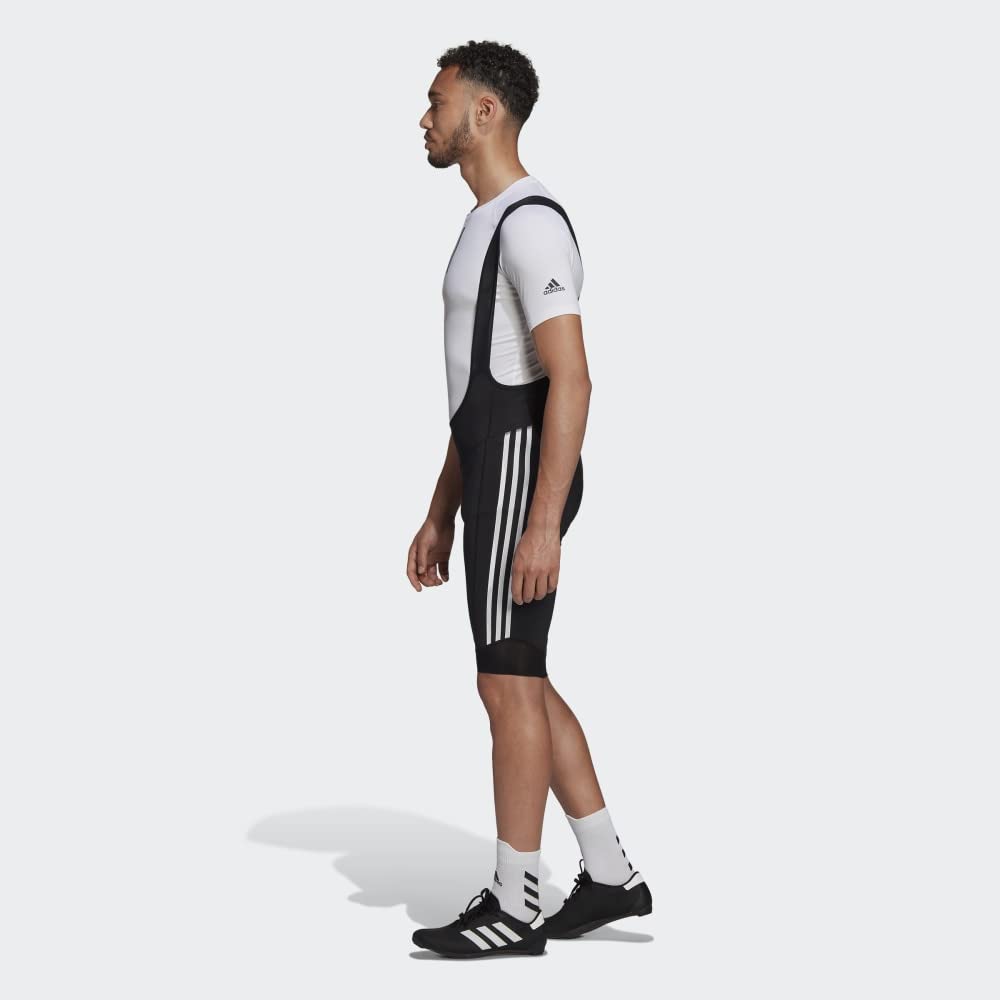**Adidas Men's Padded Cycling Bib Shorts - Black & White - Comfortable & Breathable for Road Biking & Indoor Training**