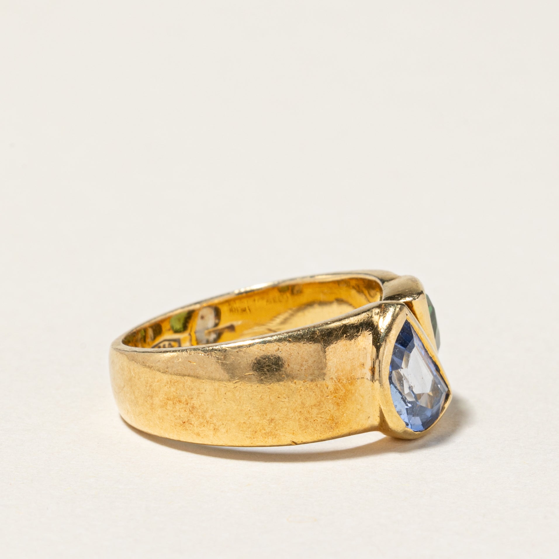 18K Yellow Gold Sapphire & Tourmaline Toi et Moi Ring - 0.60ct & 0.75ct Gemstone Engagement Ring - Size 4.25 - Perfect for Proposal, Anniversary Gift & Romantic Occasions