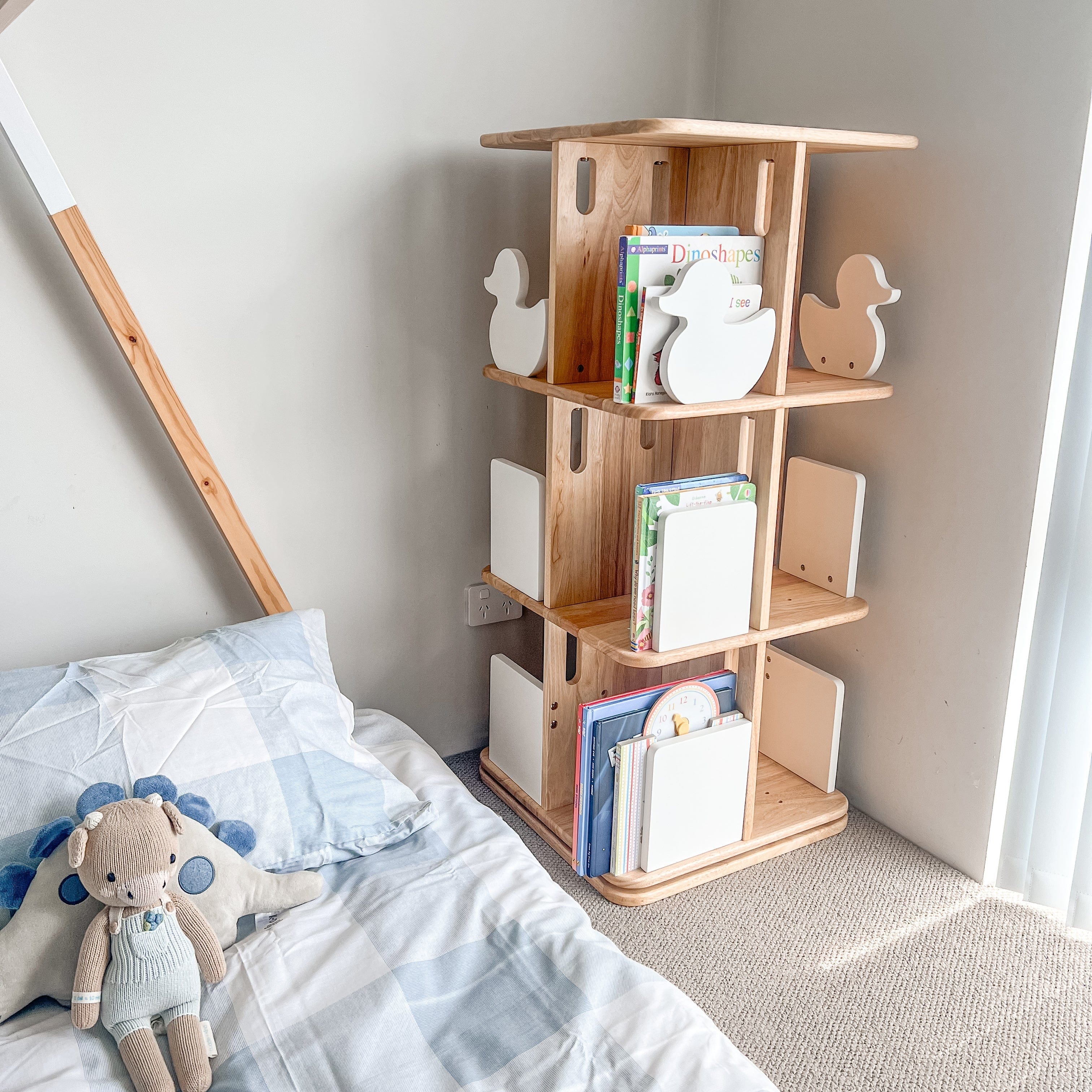Montessori Rotating Bookcase for Kids - Wooden Bookshelf with 360° Rotation - Perfect for Classroom, Playroom & Nursery Organization
