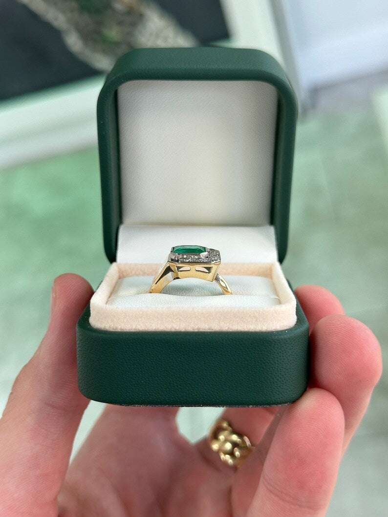 2.14tcw 14K Gold Asscher Cut Colombian Emerald & Diamond Accent Modern Engagement Ring for Women - Perfect for Weddings, Anniversaries & Special Occasions