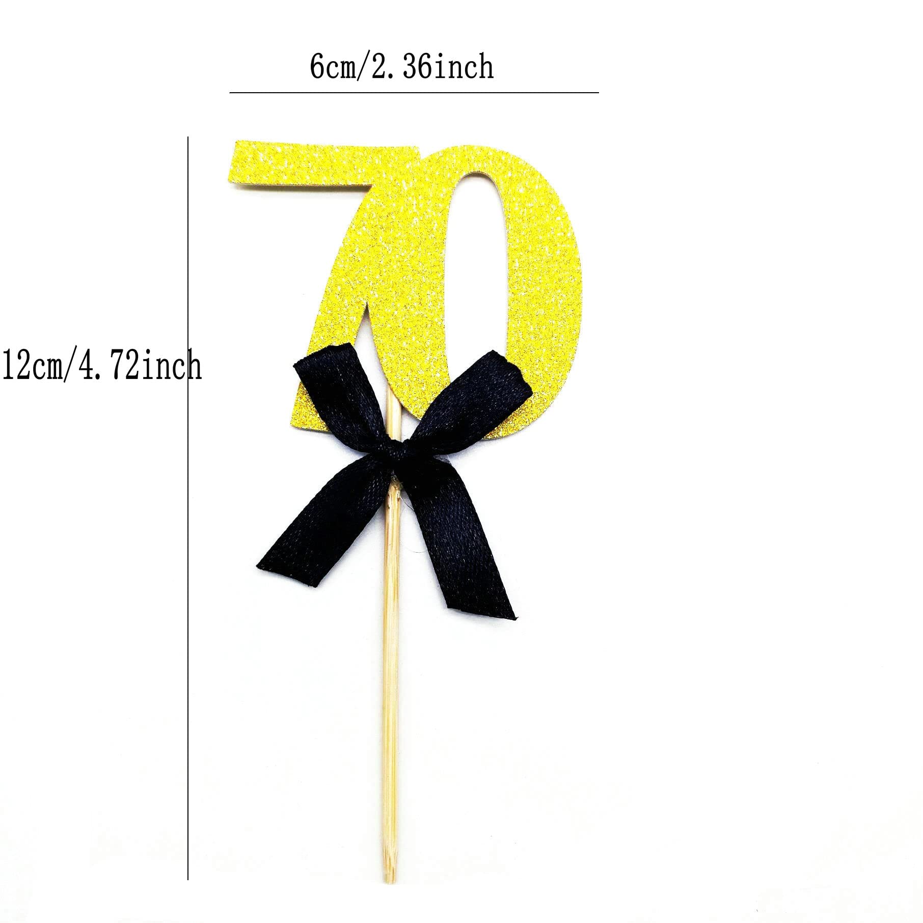 Black & Gold Glitter 70th Birthday Cupcake Toppers - 12pc Elegant Cake Decorations for Anniversary Parties, Weddings & Special Celebrations - Perfect for 70th Birthday Cakes, Dessert Tables & Milestone Events