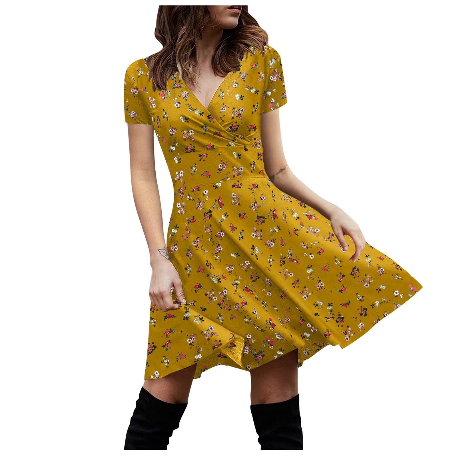 Elegant Women's Short Gauze Dress - Retro V-Neck Casual Sleeve Party Robe for Club & Evening Wear | Perfect for Summer Outings, Beach Vacations & Special Events