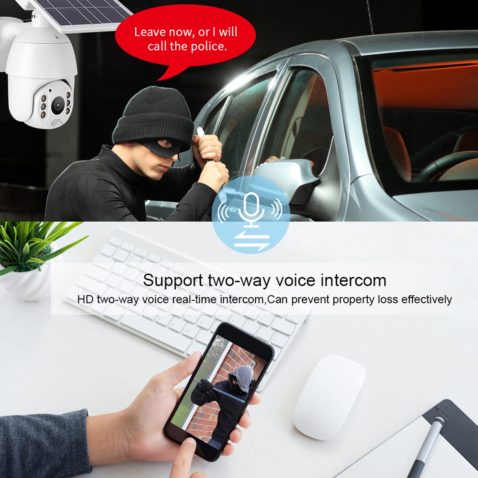 Pilipane Waterproof Wireless PTZ Security Camera with Solar Power - WiFi Night Vision Outdoor Surveillance System for Home, Business & Property Protection