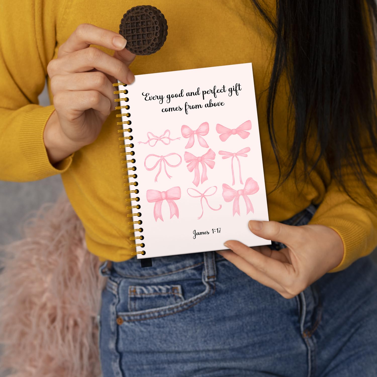 Pink Coquette Bows Spiral Journal Notebook 5.5×8.3 Inch - Christian Religious Diary & Preppy Bow Notebook for Women - 160 Pages Gift Idea for Girls, Teens & Students - Perfect for Bible Study, School Notes & Daily Journaling
