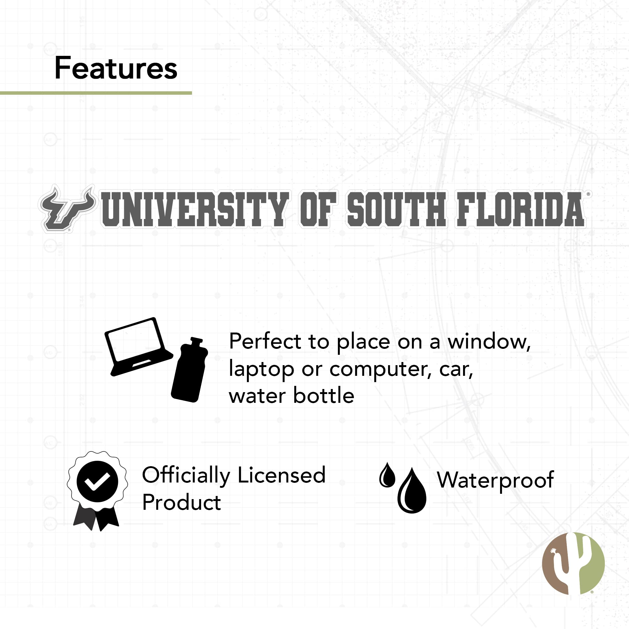 USF Bulls Vinyl Decal Sticker - 15 Inch Desert Cactus University of South Florida Logo for Laptop, Water Bottle, Car & Scrapbook - Perfect for College Pride, Gameday & School Spirit Decorations