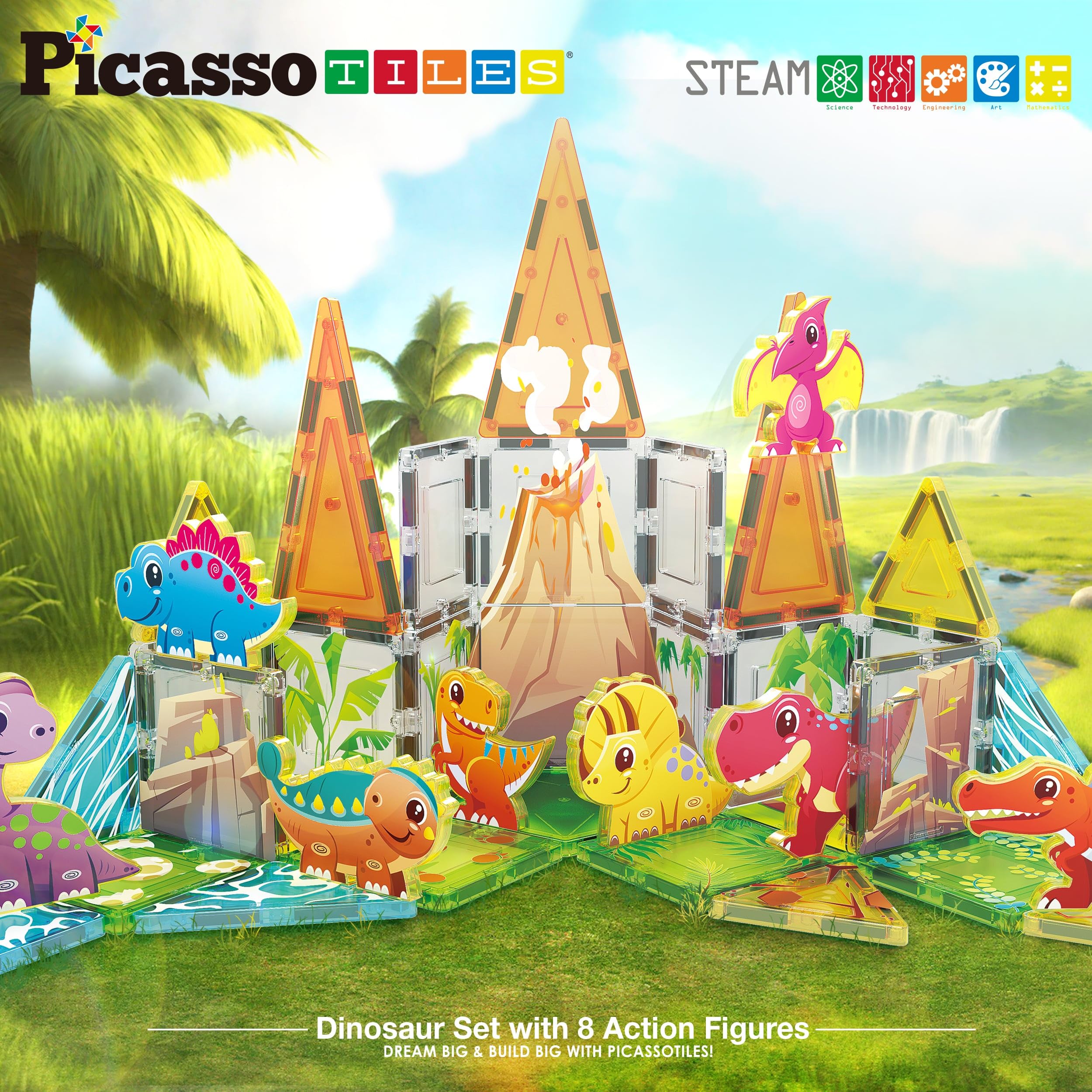 PicassoTiles Magnetic Blocks Dinosaur Set - STEM Toys for Toddlers 3+ | Play & Learn