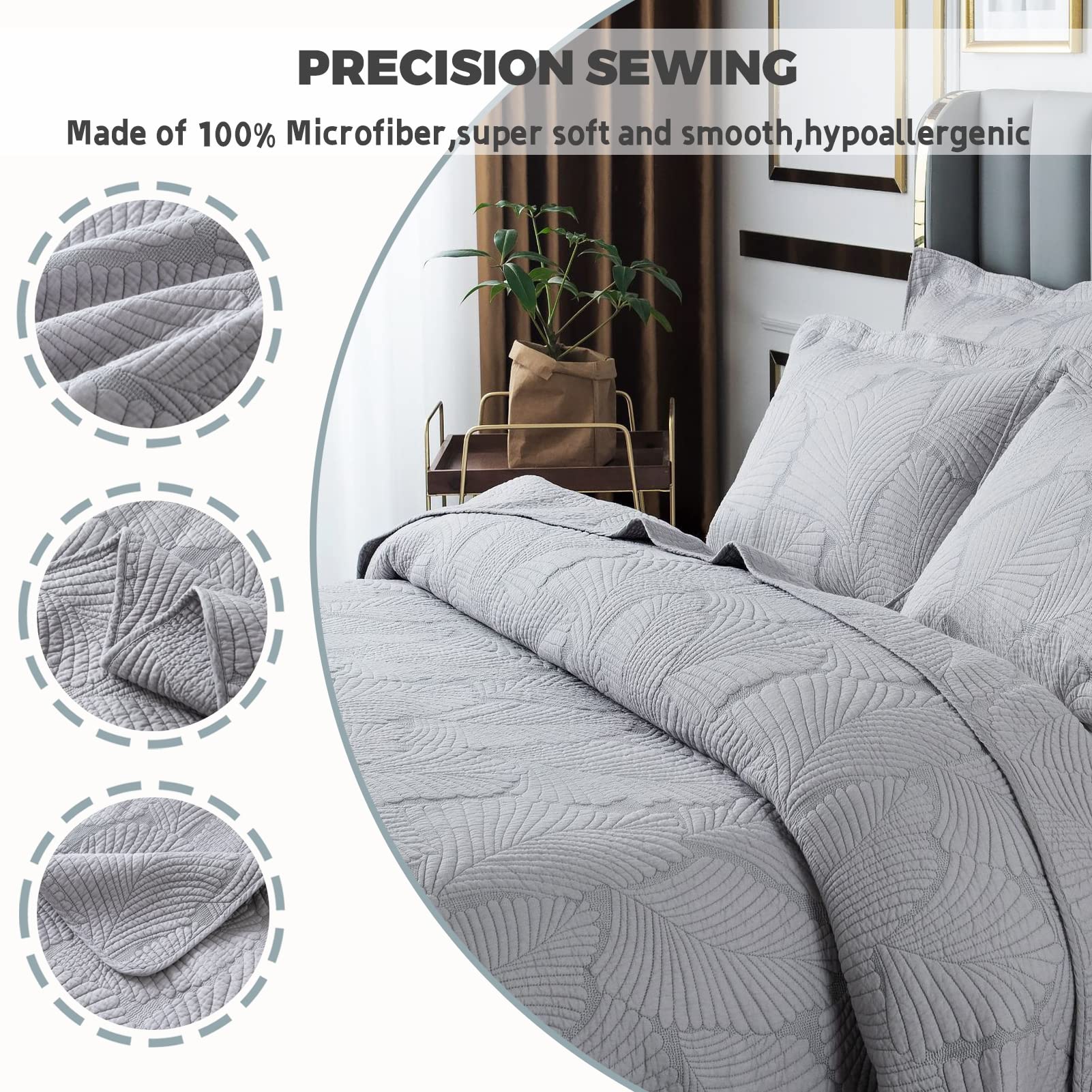 Blue Queen & King Size Reversible 3-Piece Quilt Set with Pillow Shams | Ultrasonic Quilting Technology | Soft, Wrinkle & Pilling Resistant Bedspread Coverlet | Pink & Blue Options | Perfect for Master Bedroom, Guest Room & Cozy Home Decor