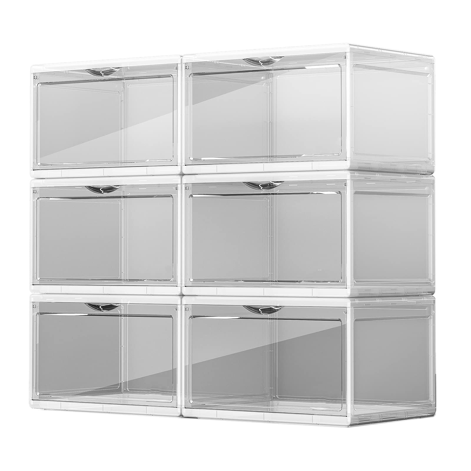 Funiques Clear Shoe Storage Box 6 Pack - Stackable Plastic Shoe Organizer for Sneakers, High Heels & Clothes | Perfect for Closet, Dormitory & Home Organization | Great for Sneaker Heads, Shoe Collectors & Fashion Enthusiasts