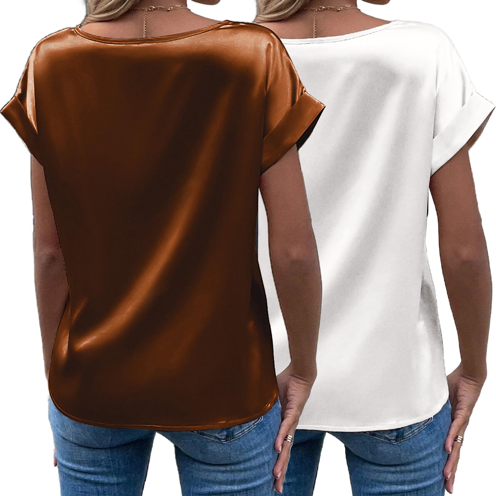 Beyove Women's Short Sleeve Satin Silk Blouse - Elegant Casual Pullover Tunic Top for Work & Office Wear | Breathable Loose Fit Shirt for Spring & Summer Outfits