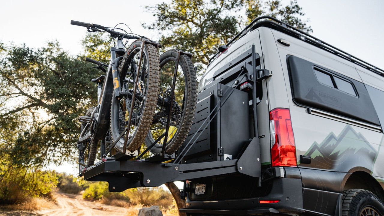 Aluminess PowerLift Bike Rack for 2019+ Mercedes Sprinter Vans - Heavy Duty Motorcycle Carrier for Adventure & Camping Trips